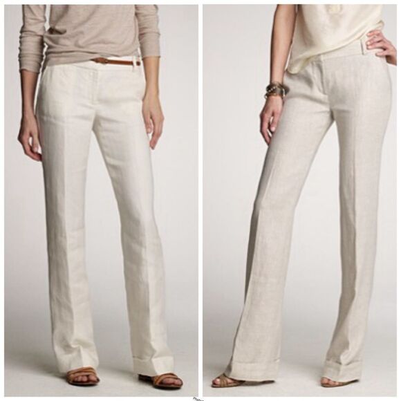 J. Crew Beige Cream Linen Cafe Trouser Pants Size 10 - Picture 1 of 12